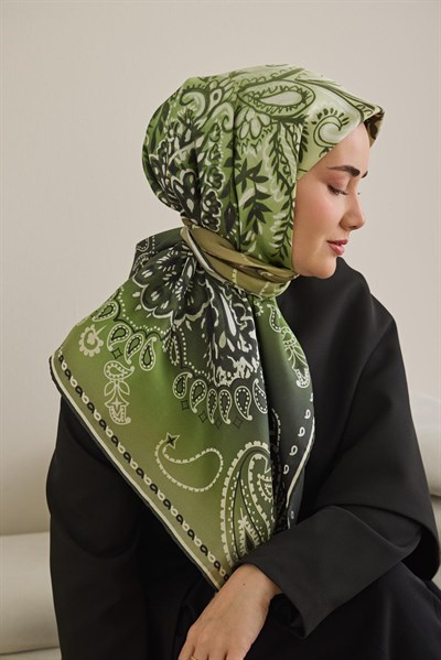 Twill İpek Eşarp Klasik Motif Yeşil 90x90