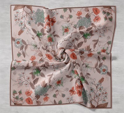 Twill İpek Eşarp Çiçek Rüyası Pudra Pembe 90x90