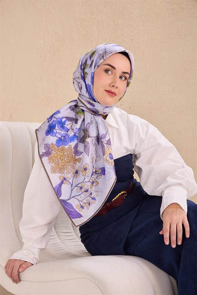 Twill İpek Eşarp Çiçek Rüyası Lila 90x90