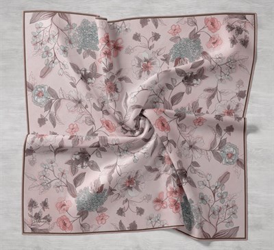 Twill İpek Eşarp Çiçek Rüyası Uçuk Pembe 90x90