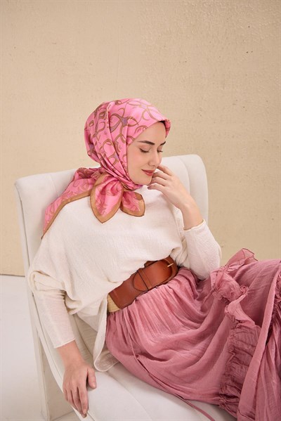 Twill İpek Eşarp Barok Pembe 90x90