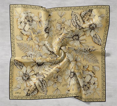 Twill İpek Eşarp Büyük Çiçek Sarı 90x90