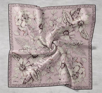 Twill İpek Eşarp Büyük Çiçek Tozpembe 90x90