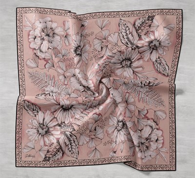 Twill İpek Eşarp Büyük Çiçek Yavruağzı 90x90
