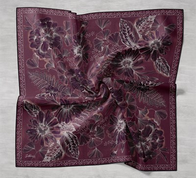 Twill İpek Eşarp Büyük Çiçek Vişne Çürüğü 90x90