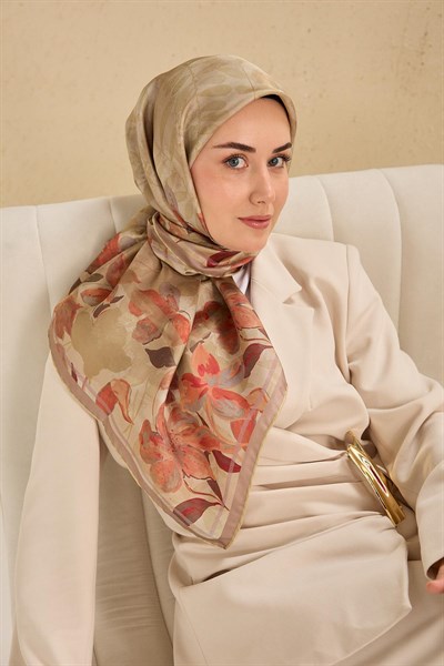 Twill İpek Eşarp Evreka Bej 90x90