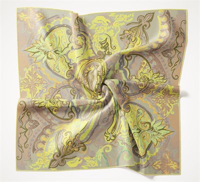 Twill İpek Eşarp Art Desen Çimen Yeşili 90x90