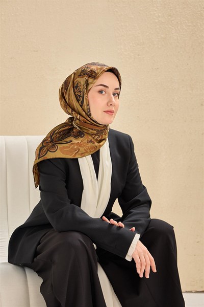Twill İpek Eşarp Art Desen Olive 90x90