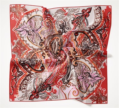 Twill İpek Eşarp Art Desen Kırmızı 90x90