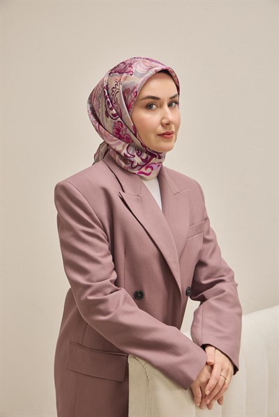 Twill İpek Eşarp Art Desen Eflatun 90x90