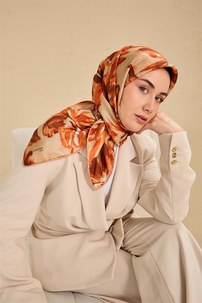 Twill İpek Eşarp Sulu Boya Turuncu 90x90