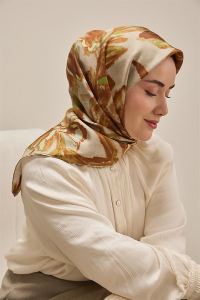 Twill İpek Eşarp Sulu Boya Taba 90x90