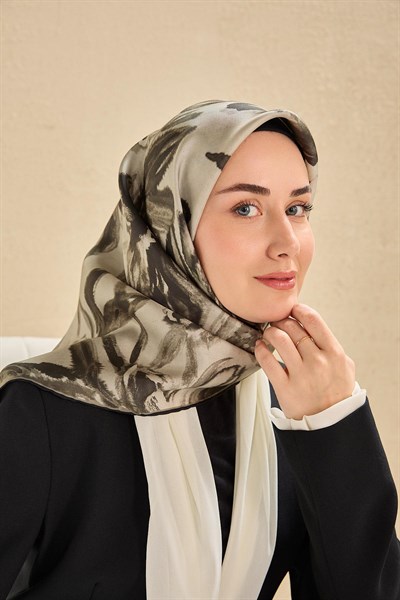 Twill İpek Eşarp Sulu Boya Gri 90x90