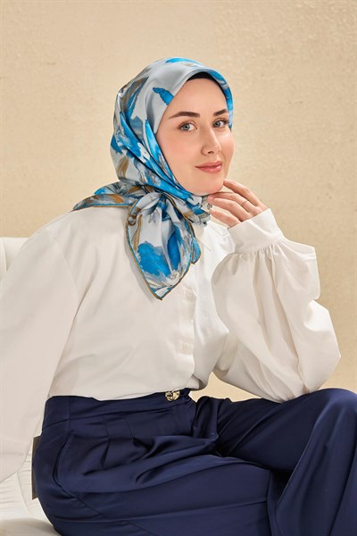 Twill İpek Eşarp Sulu Boya Açık Mavi 90x90
