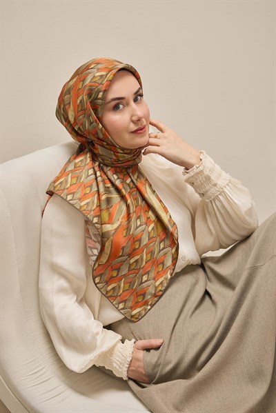 Twill İpek Eşarp Serenit Turuncu 90x90