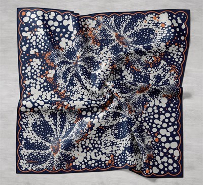 Twill İpek Eşarp Samanyolu Lacivert Turuncu 90x90