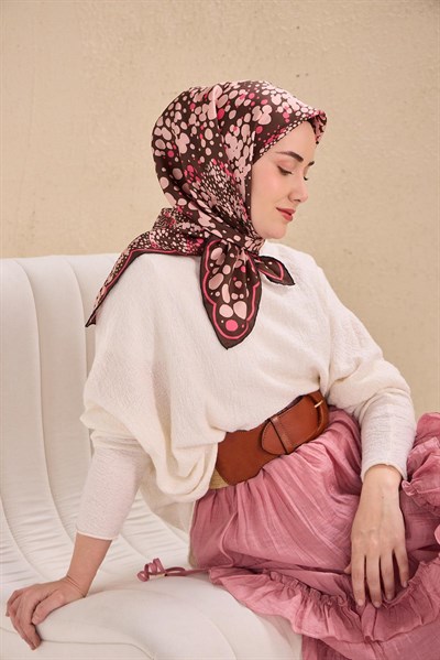 Twill İpek Eşarp Samanyolu Kahverengi 90x90