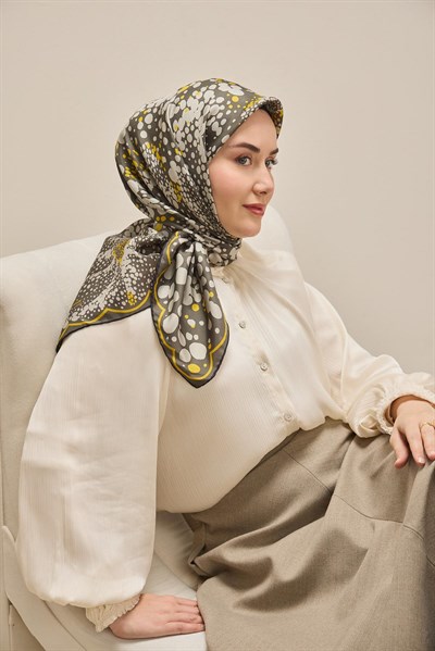 Twill İpek Eşarp Samanyolu Koyu Gri 90x90
