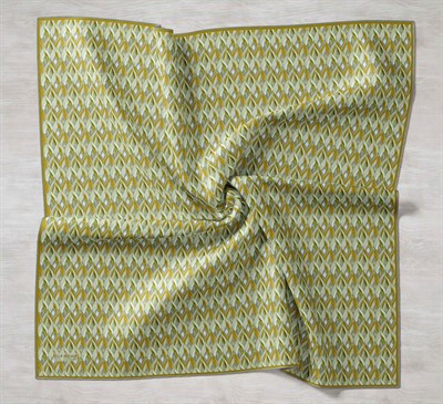 Twill İpek Eşarp Yaprak Ritmi Yeşil Hardal 90x90