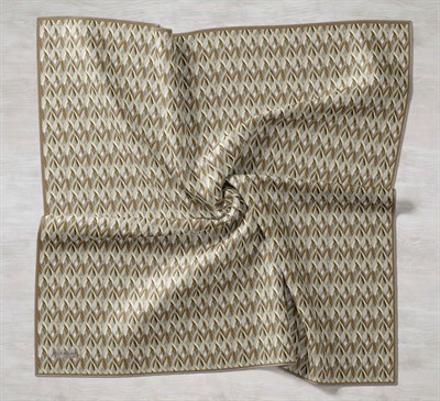 Twill İpek Eşarp Yaprak Ritmi Haki Gri 90x90