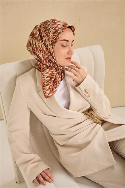 Twill İpek Eşarp Yaprak Ritmi Kiremit 90x90