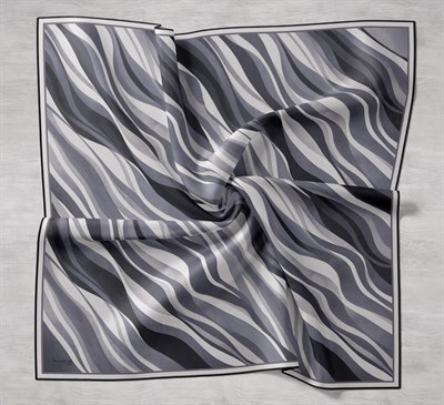 Twill İpek Eşarp Kıvrımlı Şerit Gri 90x90