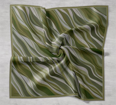 Twill İpek Eşarp Kıvrımlı Şerit Yeşil 90x90