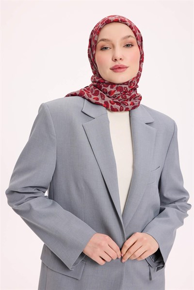 Viskon Velora Eşarp Dört Mevsim Leopar Desen Vişne 90X90
