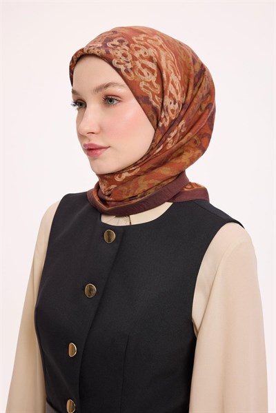 Viskon Velora Eşarp Dört Mevsim Dalga İzi Desen Mürdüm 90X90