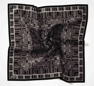 Viskon Velora Eşarp Dört Mevsim Antik Motif Desen Lacivert 90X90