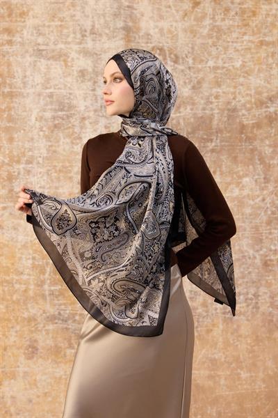 Siyah Ekru Hint Vual Şal -  5003-14