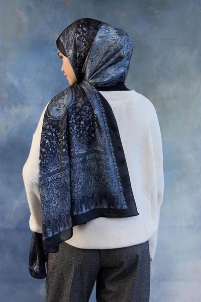 Siyah Gri Hint Vual Şal -  5002-10