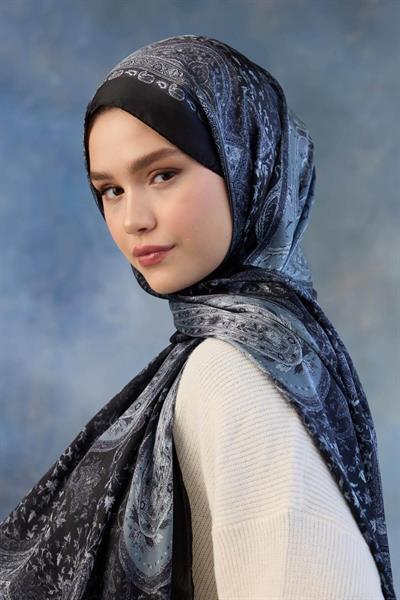 Siyah Gri Hint Vual Şal -  5002-10