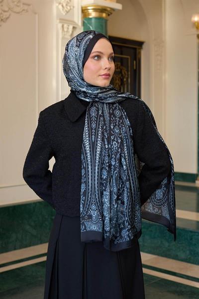 Siyah Gri Hint Vual Şal -  5009-10
