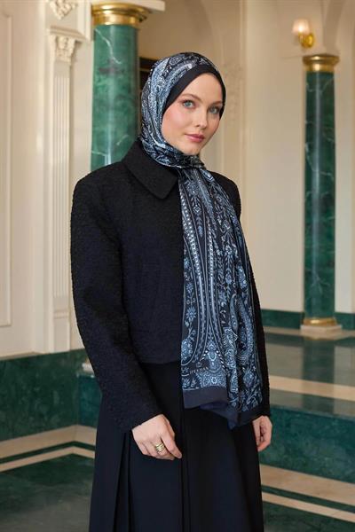 Siyah Gri Hint Vual Şal - 5009-10