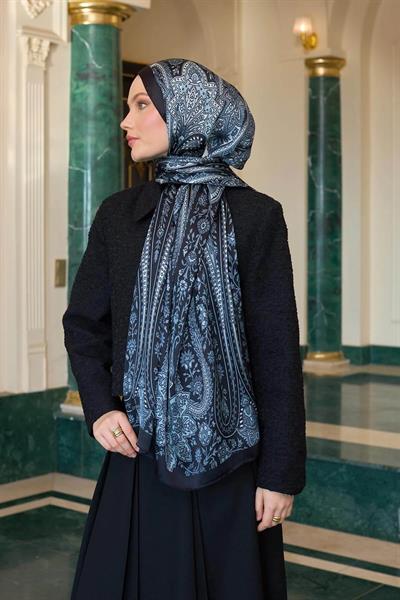 Siyah Gri Hint Vual Şal - 5009-10
