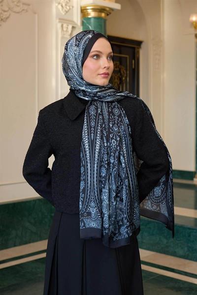 Siyah Gri Hint Vual Şal - 5009-10