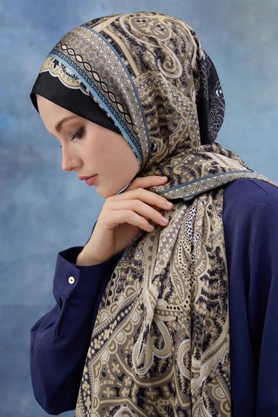 Siyah Kahve Hint Vual Şal -  5005-08
