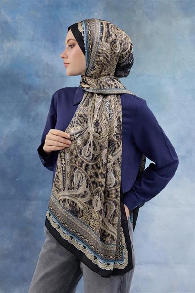 Siyah Kahve Hint Vual Şal -  5005-08