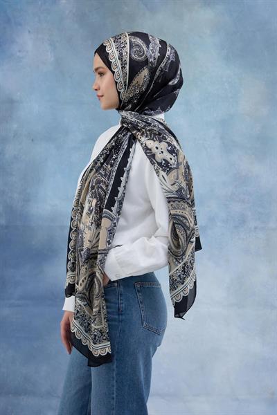 Siyah Kahve Hint Vual Şal -  5006-04