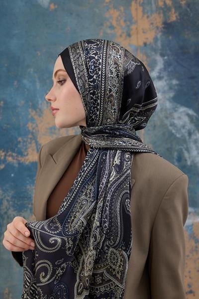 Siyah Taş Hint Vual Şal -  5008-08