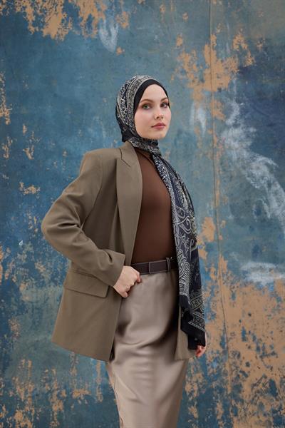 Siyah Taş Hint Vual Şal -  5008-08