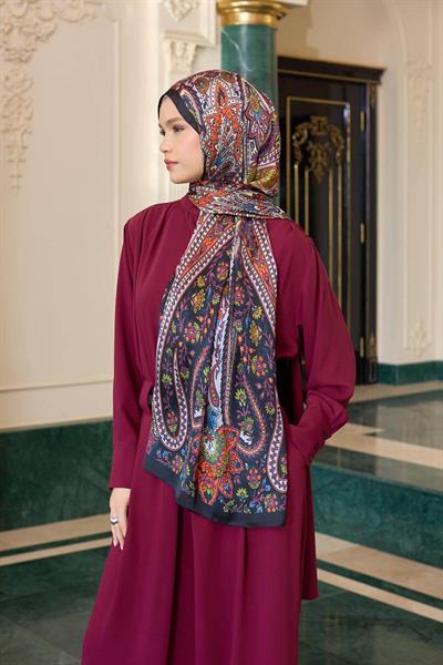 Siyah Turuncu Hint Vual Şal -  5009-07