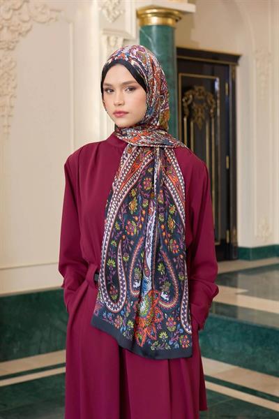 Siyah Turuncu Hint Vual Şal - 5009-07