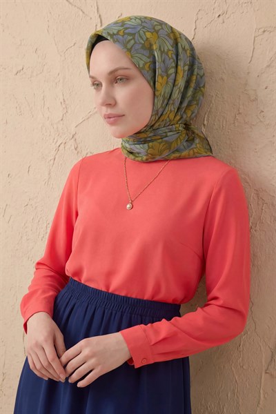 Soft Eşarp Floral Line Çimen Yeşili 90x90