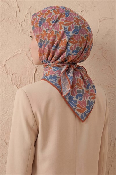 Soft Eşarp Floral Line Gümüş 90x90