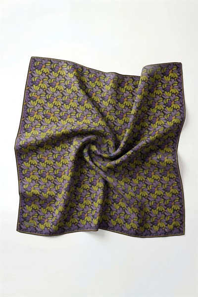 Soft Eşarp Floral Line Koyu Antrasit 90x90