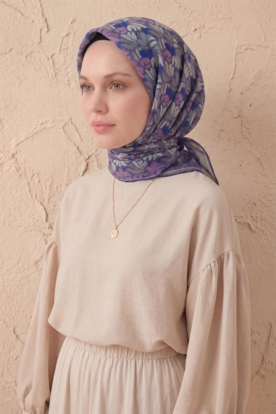 Soft Eşarp Floral Line Mor 90x90