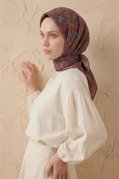 Soft Eşarp Floral Line Mor 90x90