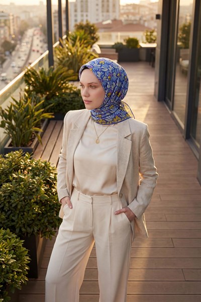 Soft Eşarp Floral Line Olive 90x90